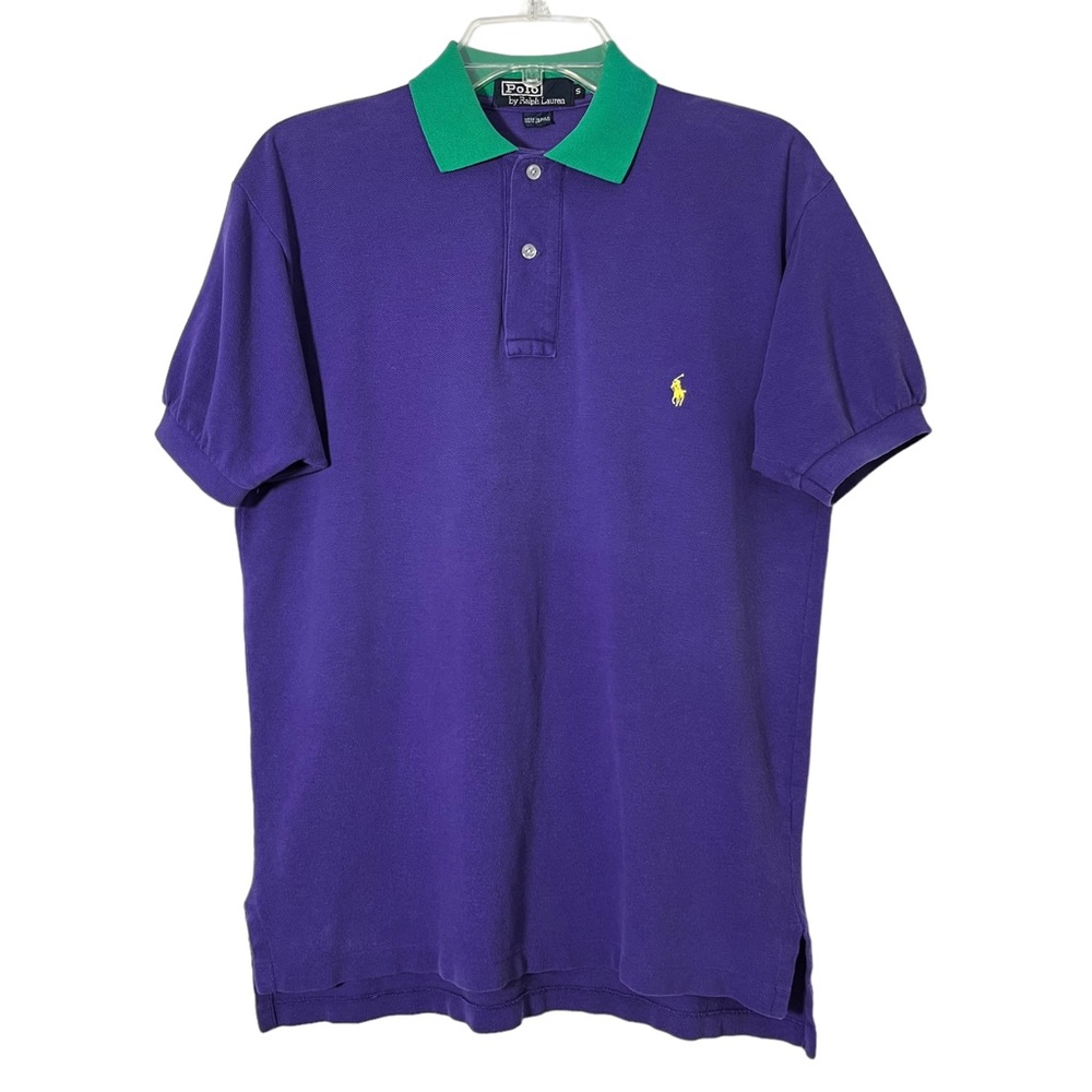 Vintage Polo Ralph Lauren Purple Contrast Collar Short Sleeve Shirt Men Small